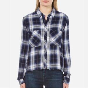Rails women's M Dylan Oxford blue plaid cropped button down top camping cabin